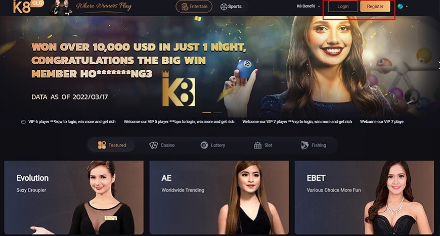 Go to the K8 gambling site link and create a new account.