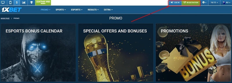 1xBet account registration instructions